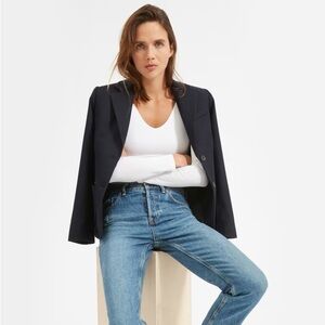 Everlane The Long Sleeve V-Neck Bodysuit in White: Medium